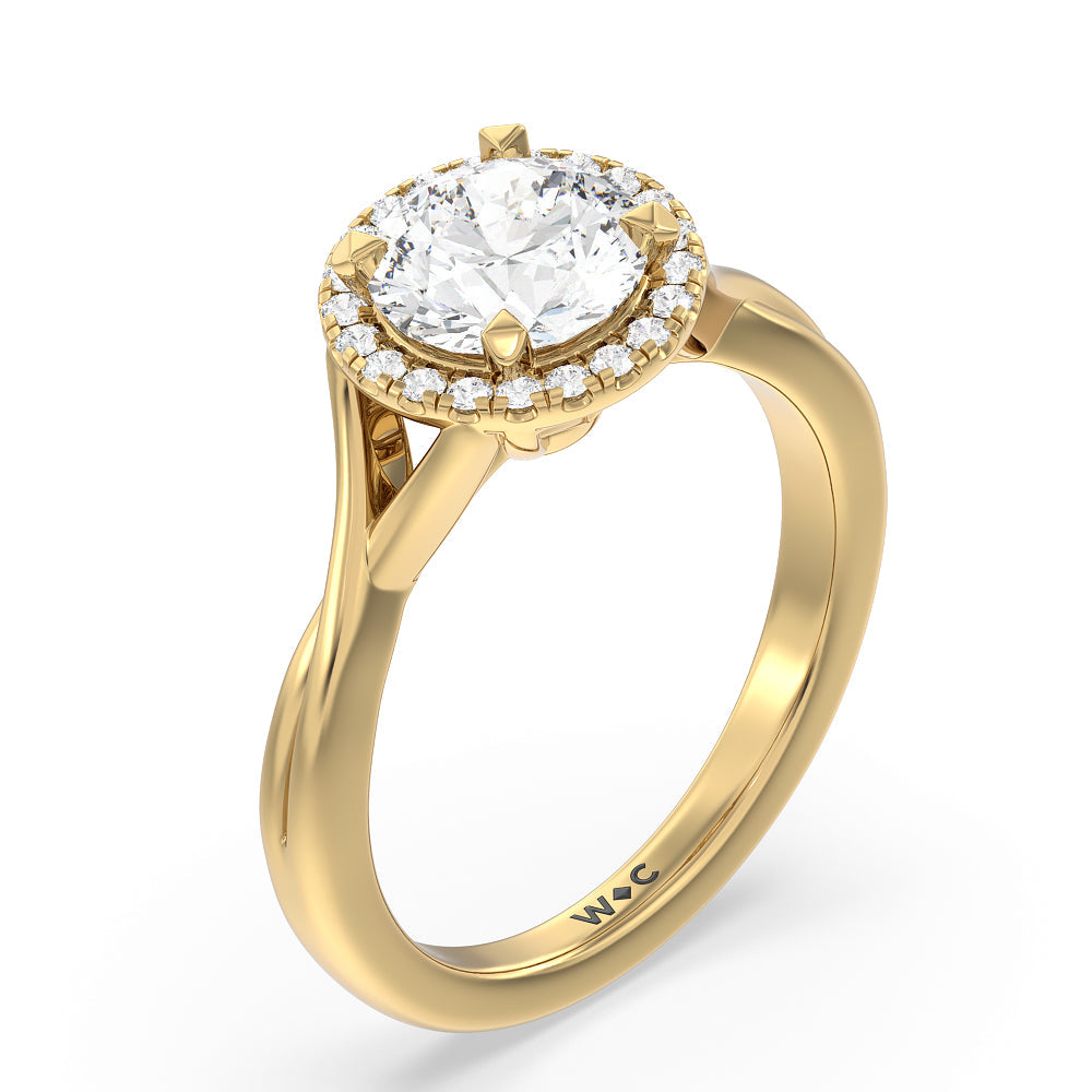 Round Cut Criss Cross Shank Halo Engagement Ring with Lab Grown Diamond in 14KT Yellow Gold view 3
