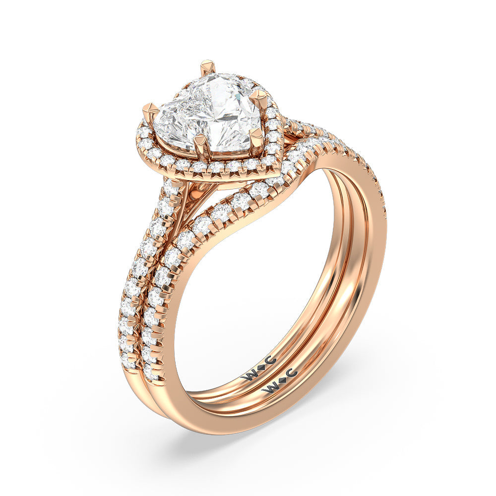 Cathedral Halo Engagement Ring with Heart Cut Diamond in 14KT Rose Gold view 4
