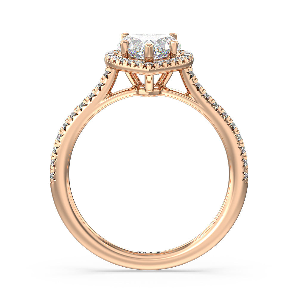 Cathedral Halo Engagement Ring with Heart Cut Diamond in 14KT Rose Gold view 2
