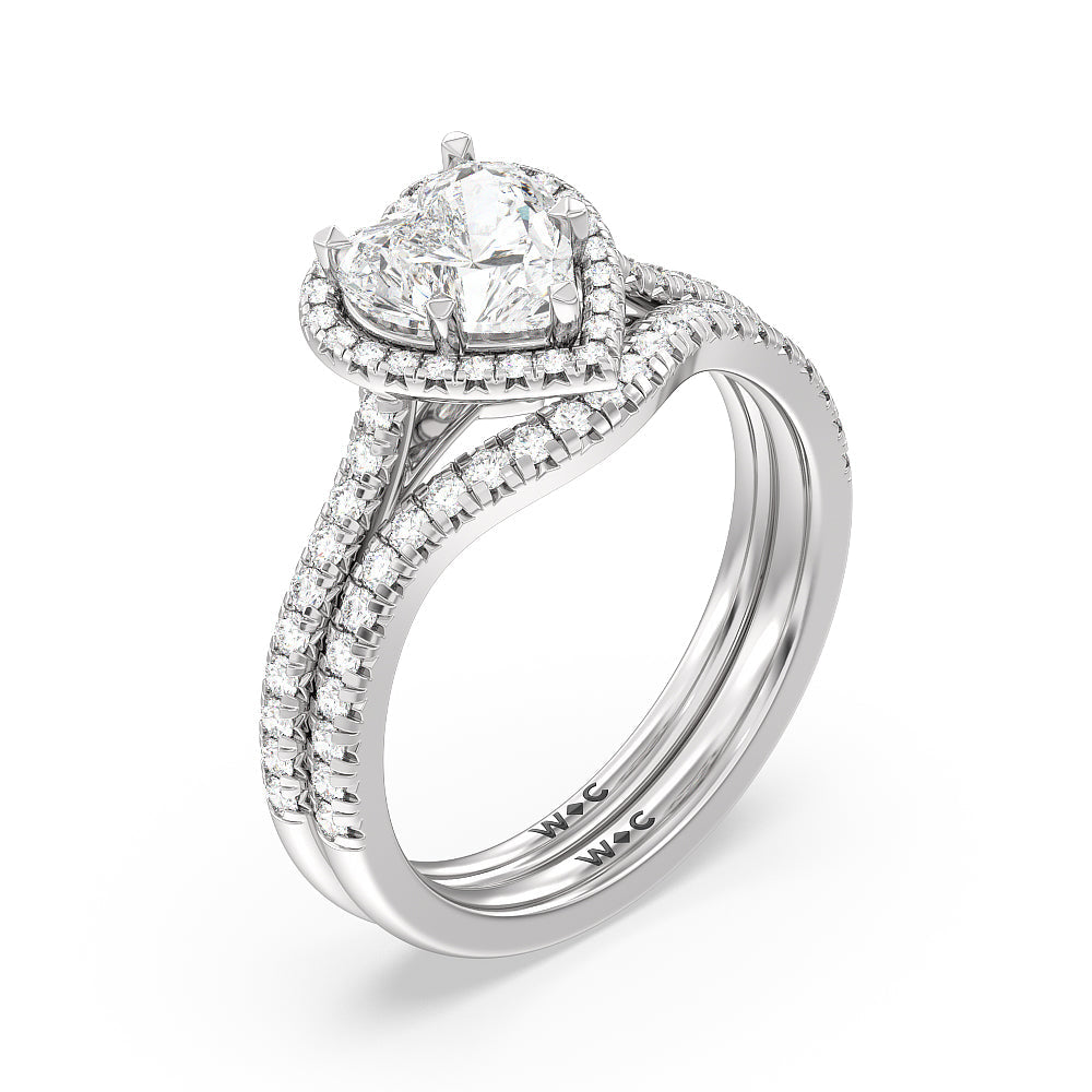 Cathedral Halo Engagement Ring with Heart Cut Diamond in 14KT Platinum view 4
