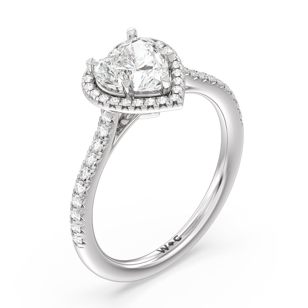 Cathedral Halo Engagement Ring with Heart Cut Diamond in 14KT Platinum view 3
