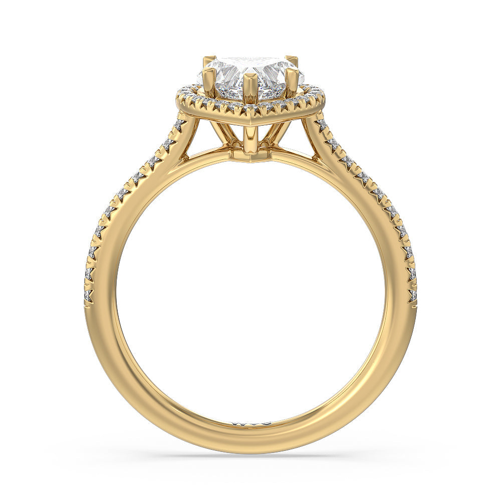 Cathedral Halo Engagement Ring with Heart Cut Diamond in 14KT Yellow Gold view 2
