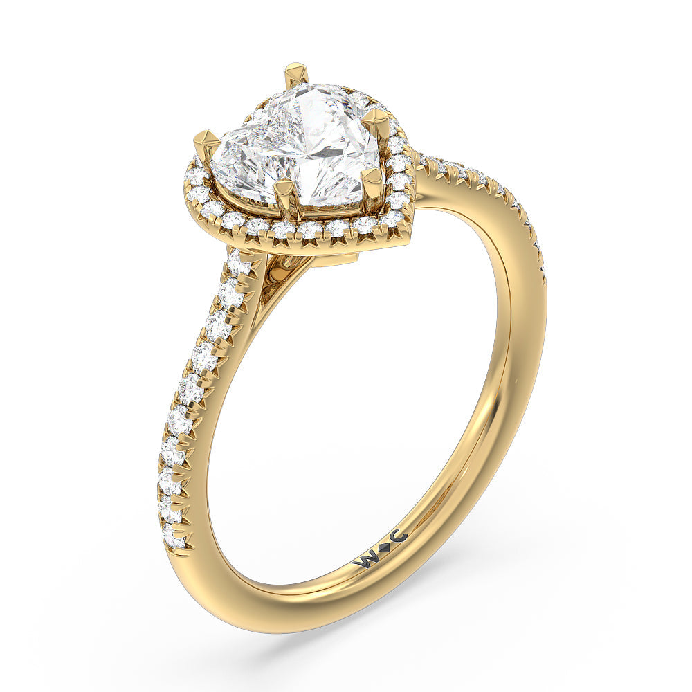 Cathedral Halo Engagement Ring with Heart Cut Diamond in 14KT Yellow Gold view 3
