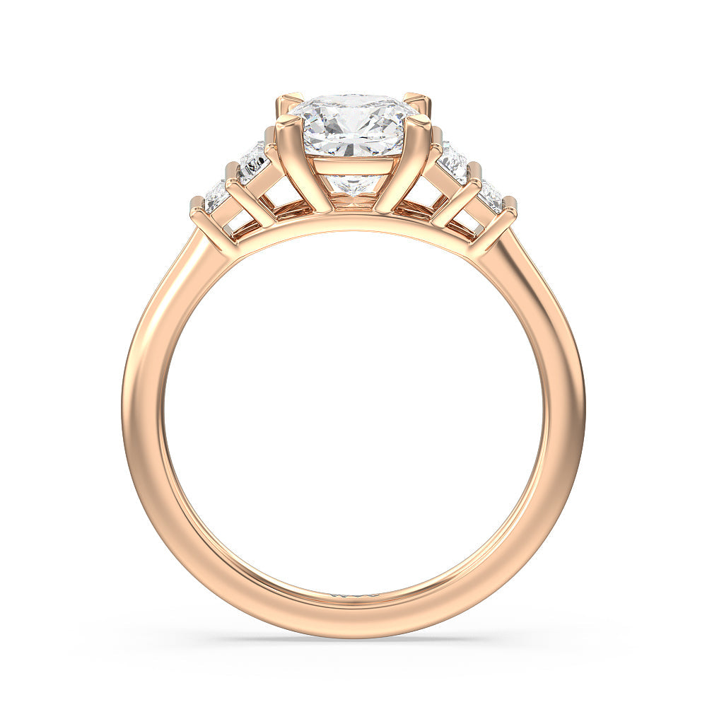 Geometric Diamond Engagement Ring with Cushion Cut Diamond in 14KT Rose Gold view 2
