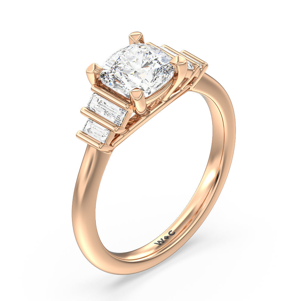Geometric Diamond Engagement Ring with Cushion Cut Diamond in 14KT Rose Gold view 3

