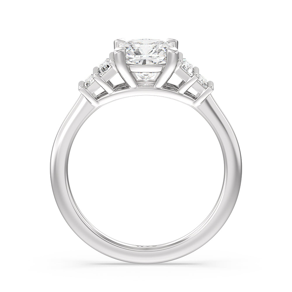 Geometric Diamond Engagement Ring with Cushion Cut Diamond in 14KT Platinum view 2
