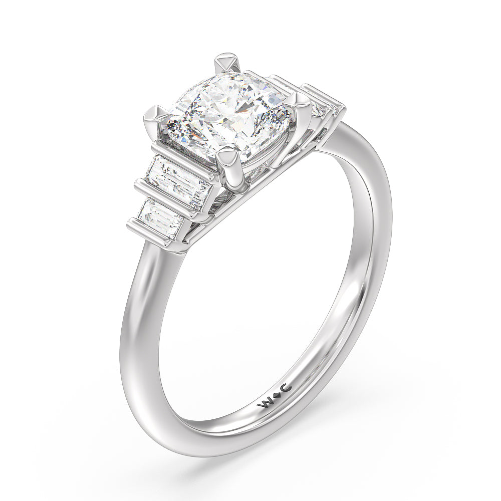 Geometric Diamond Engagement Ring with Cushion Cut Diamond in 14KT Platinum view 3
