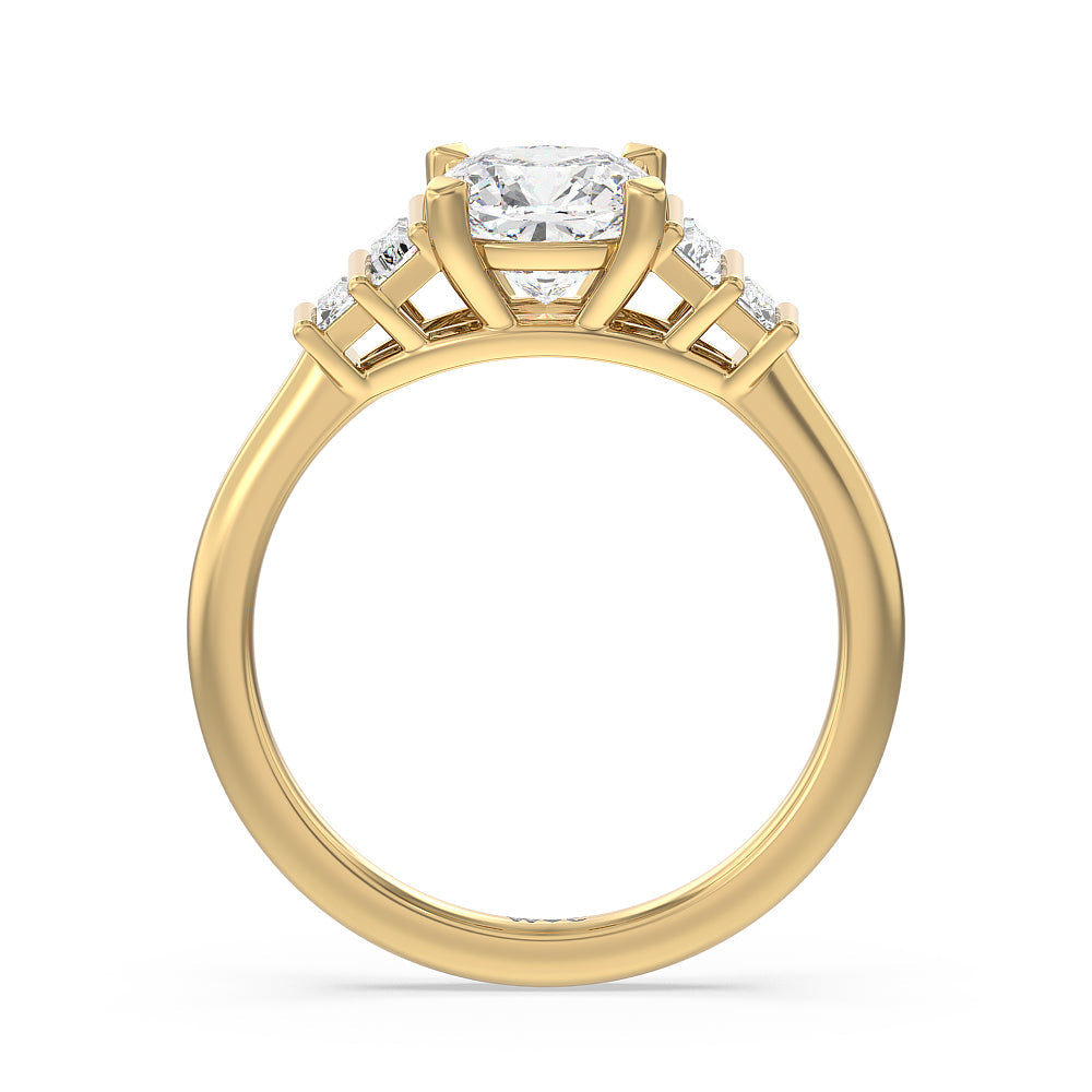 Geometric Diamond Engagement Ring with Cushion Cut Diamond in 14KT Yellow Gold view 2

