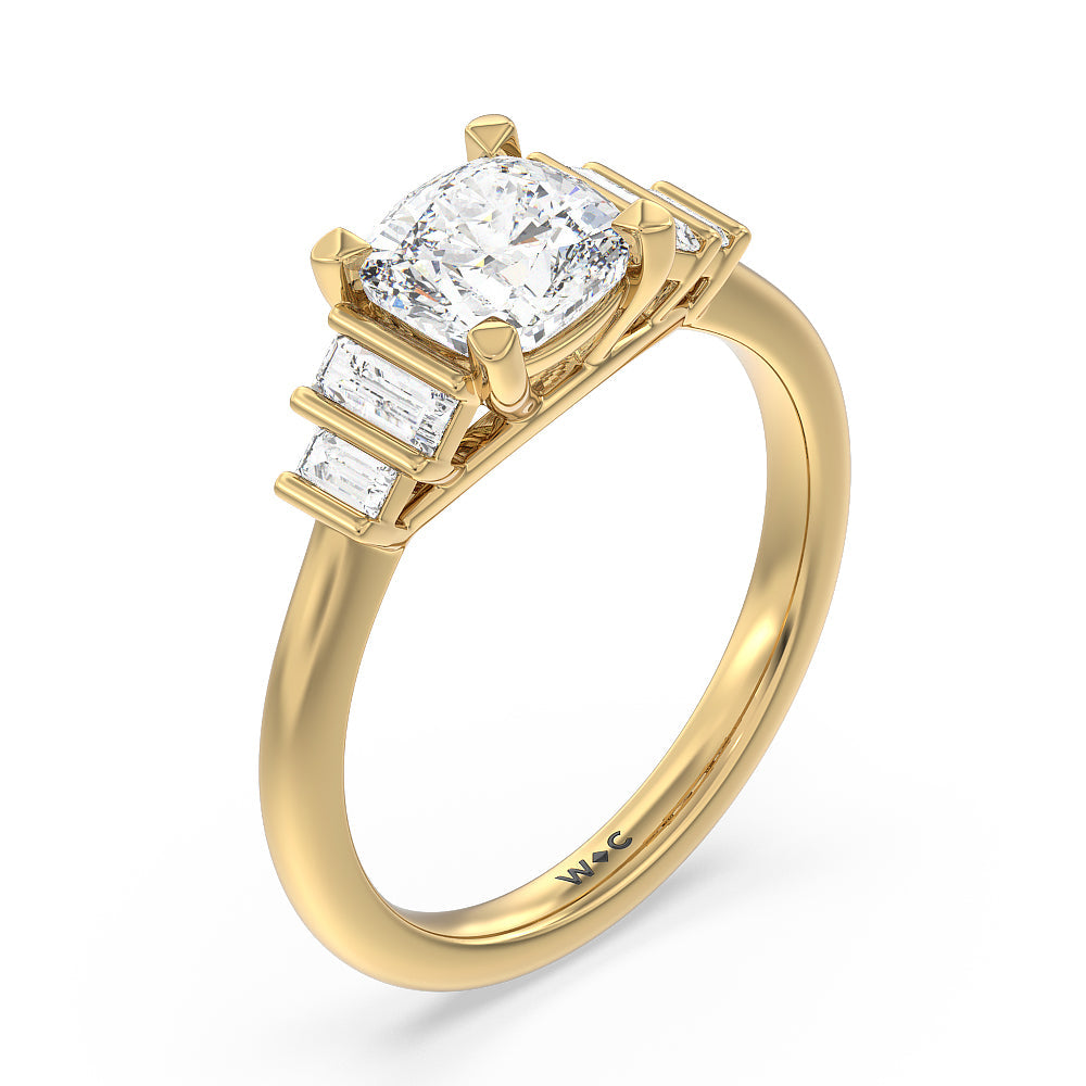 Geometric Diamond Engagement Ring with Cushion Cut Diamond in 14KT Yellow Gold view 3
