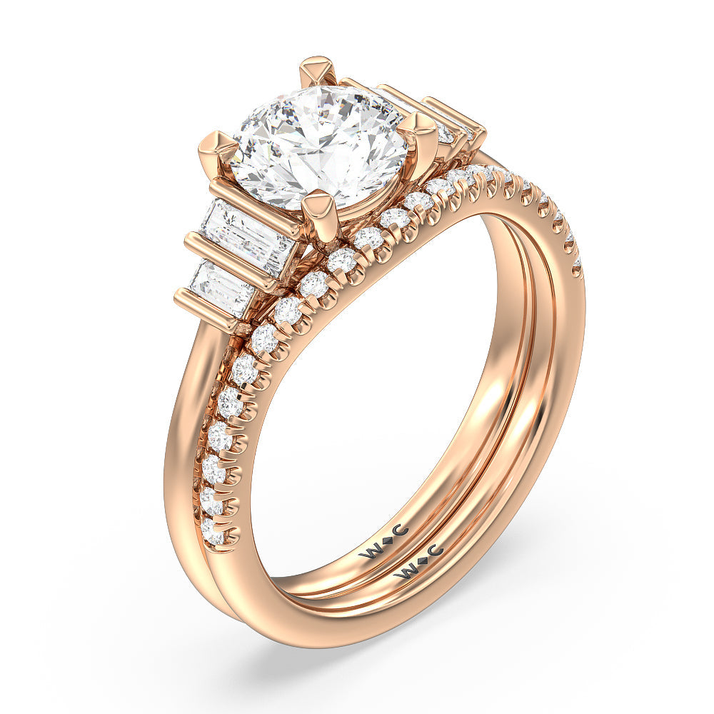 Geometric Diamond Engagement Ring with Emerald Cut Diamond in 14KT Rose Gold view 4
