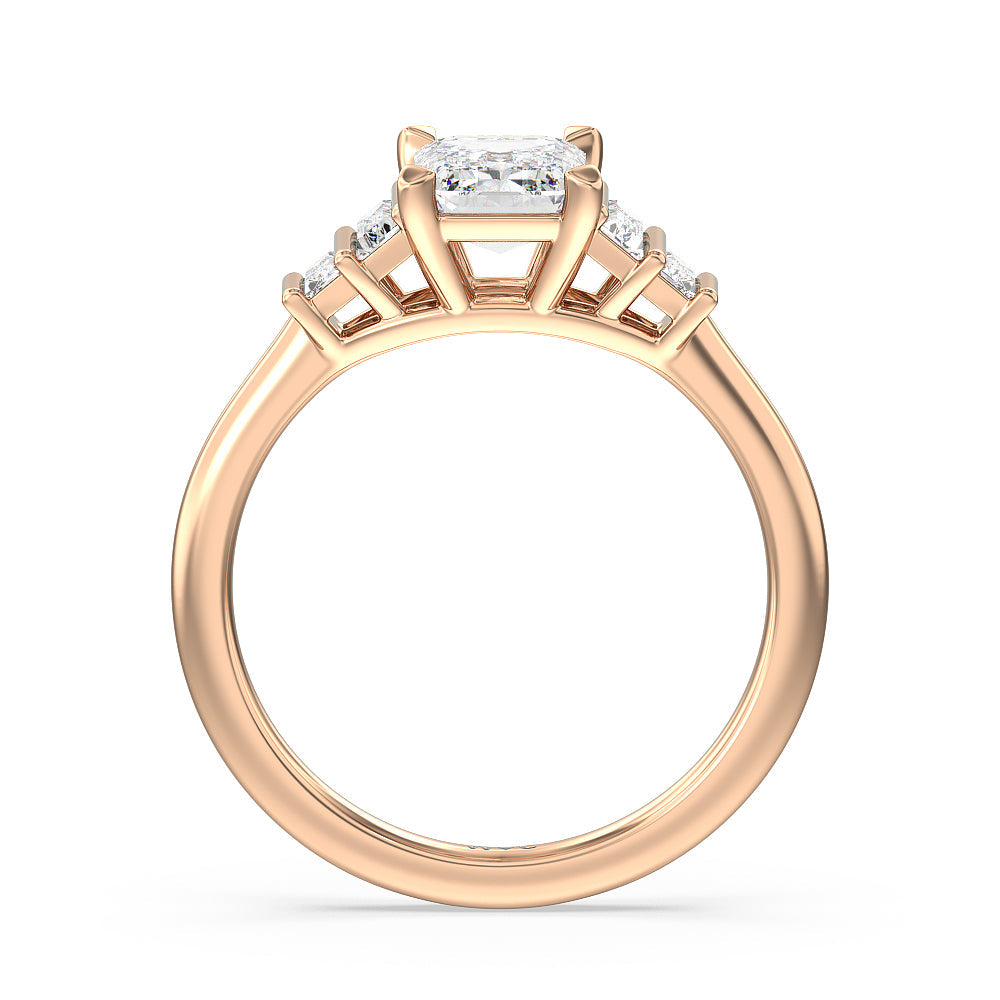 Geometric Diamond Engagement Ring with Emerald Cut Diamond in 14KT Rose Gold view 2
