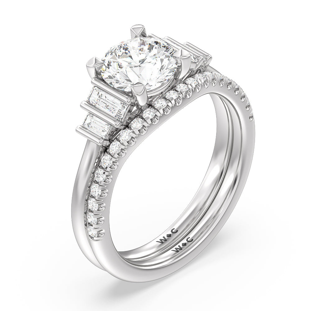 Geometric Diamond Engagement Ring with Emerald Cut Diamond in 14KT Platinum view 4
