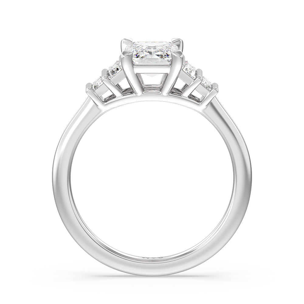 Geometric Diamond Engagement Ring with Emerald Cut Diamond in 14KT Platinum view 2
