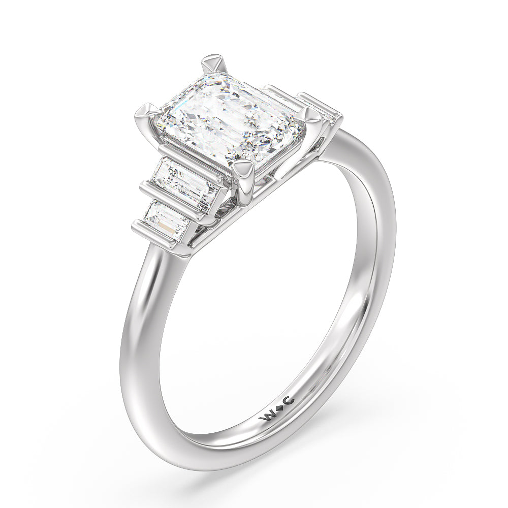 Geometric Diamond Engagement Ring with Emerald Cut Diamond in 14KT Platinum view 3
