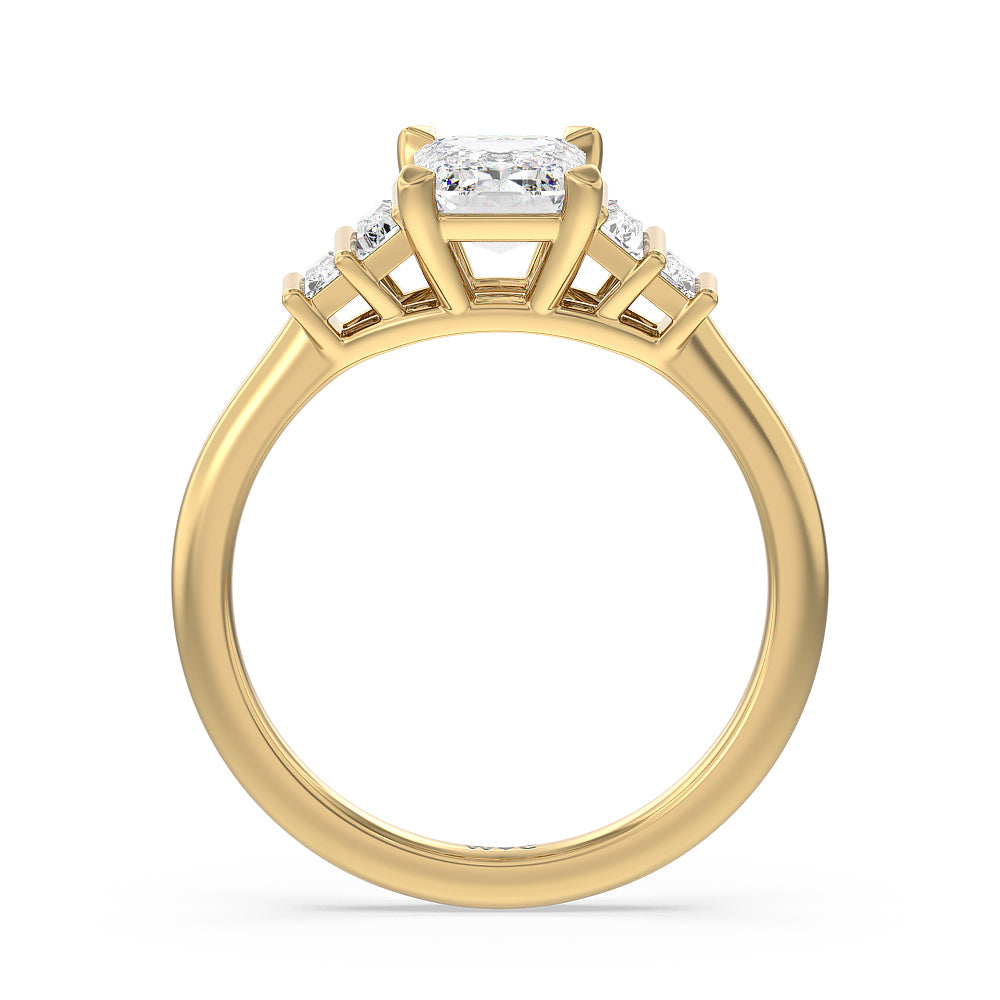 Geometric Diamond Engagement Ring with Emerald Cut Diamond in 14KT Yellow Gold view 2
