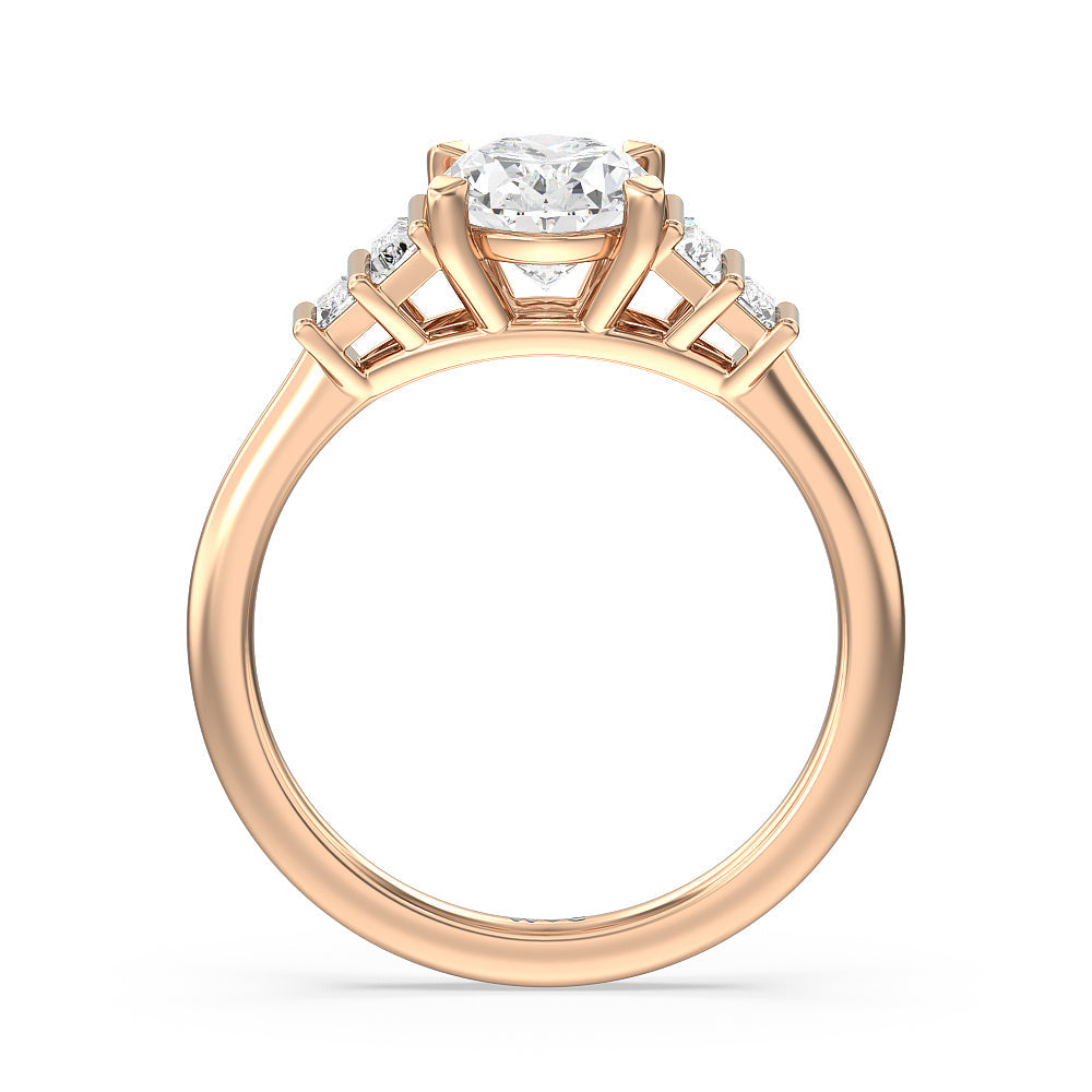 Geometric Diamond Engagement Ring with Oval Cut Diamond in 14KT Rose Gold view 2
