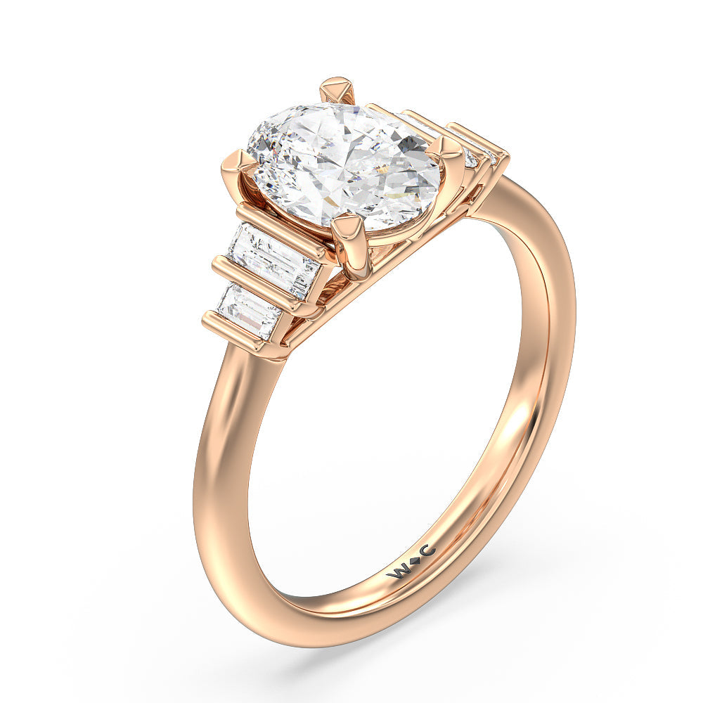 Geometric Diamond Engagement Ring with Oval Cut Diamond in 14KT Rose Gold view 3
