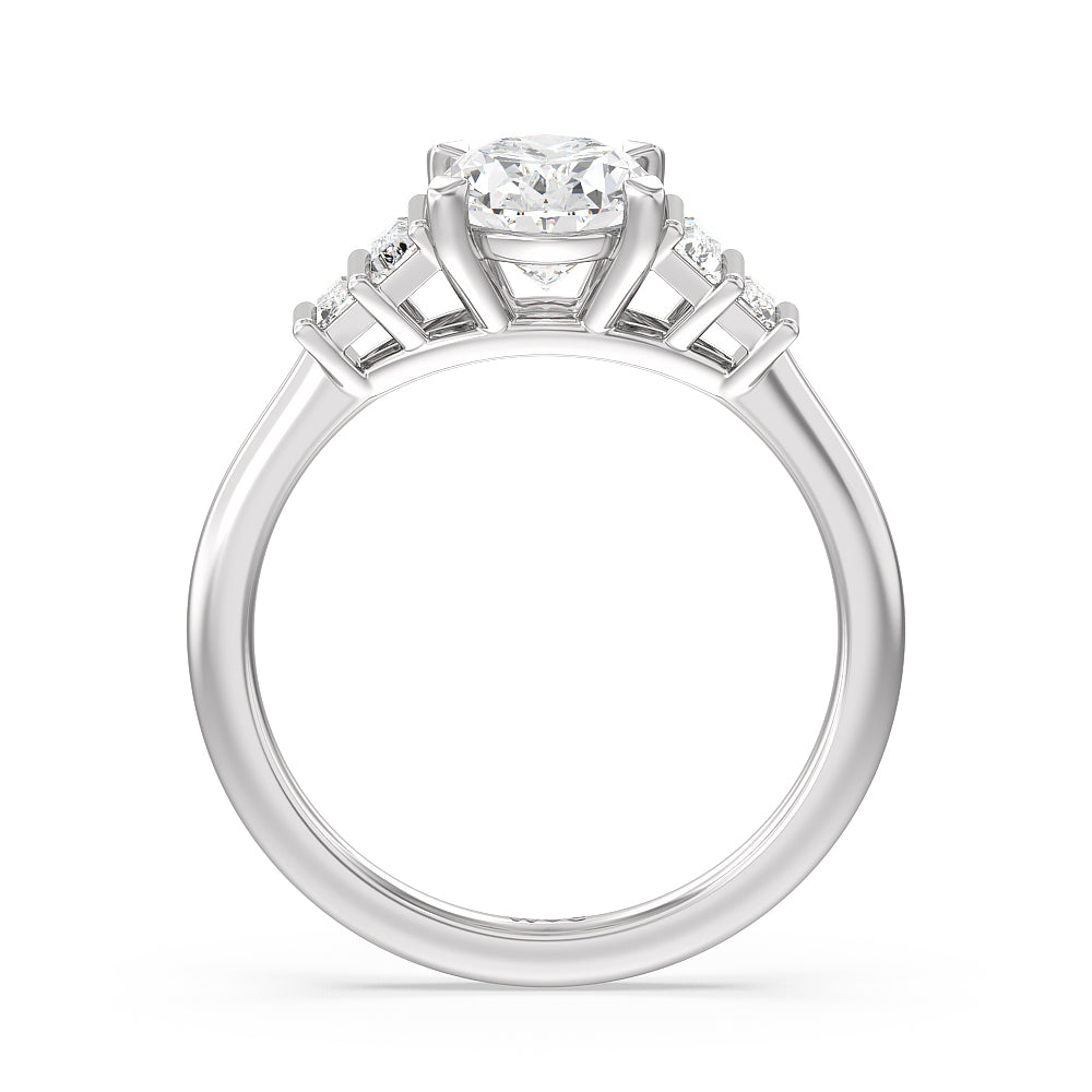 Geometric Diamond Engagement Ring with Oval Cut Diamond in 14KT Platinum view 2
