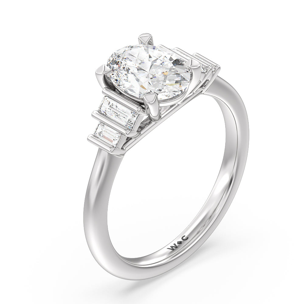 Geometric Diamond Engagement Ring with Oval Cut Diamond in 14KT Platinum view 3
