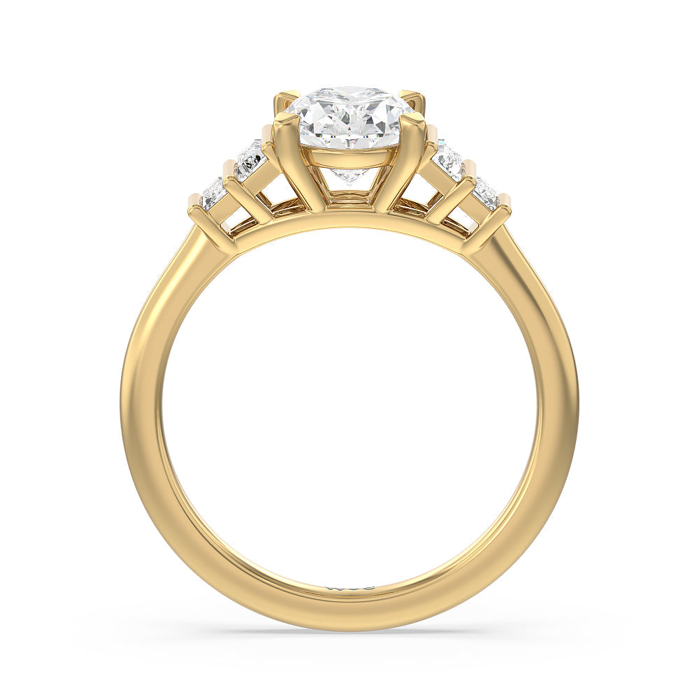Geometric Diamond Engagement Ring with Oval Cut Diamond in 14KT Yellow Gold view 2
