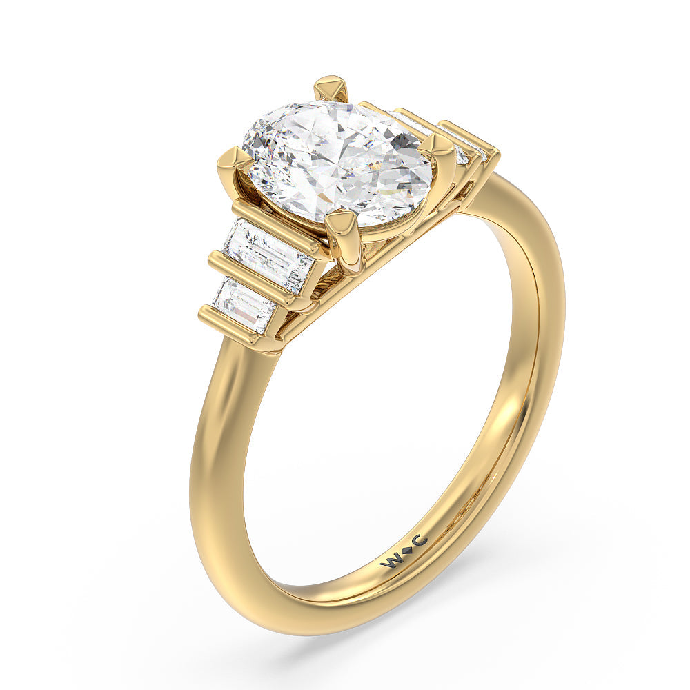 Geometric Diamond Engagement Ring with Oval Cut Diamond in 14KT Yellow Gold view 3
