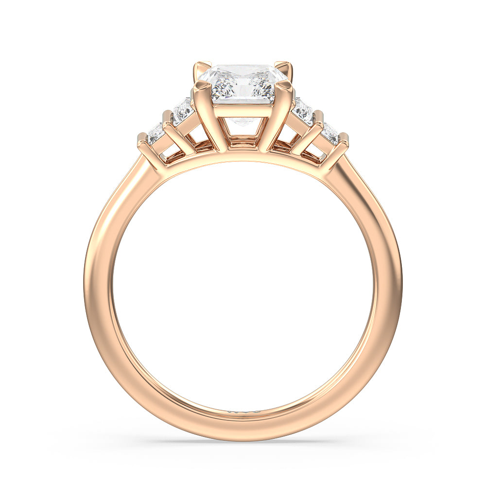 Geometric Diamond Engagement Ring with Radiant Cut Diamond in 14KT Rose Gold view 2
