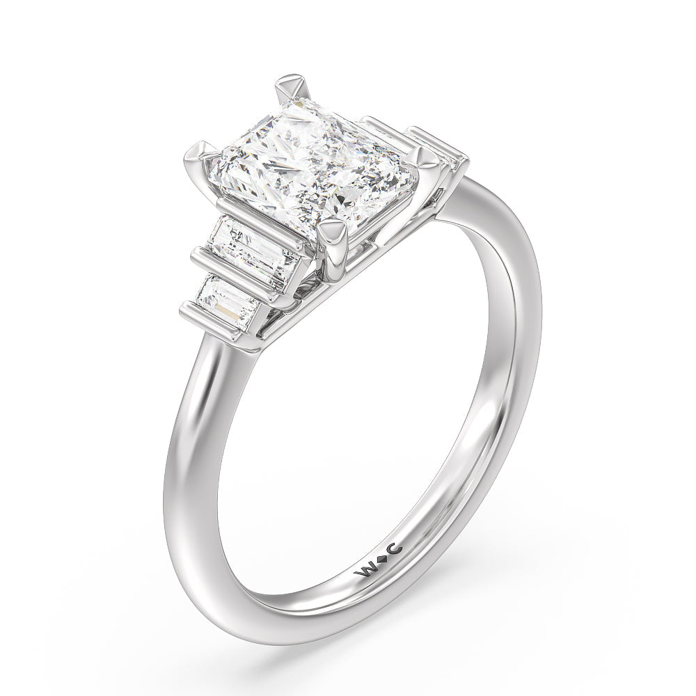 Geometric Diamond Engagement Ring with Radiant Cut Diamond in 14KT Platinum view 3
