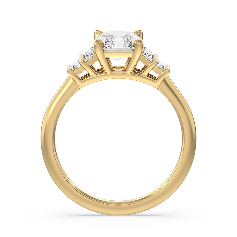 Geometric Diamond Engagement Ring with Radiant Cut Diamond in 14KT Yellow Gold view 2
