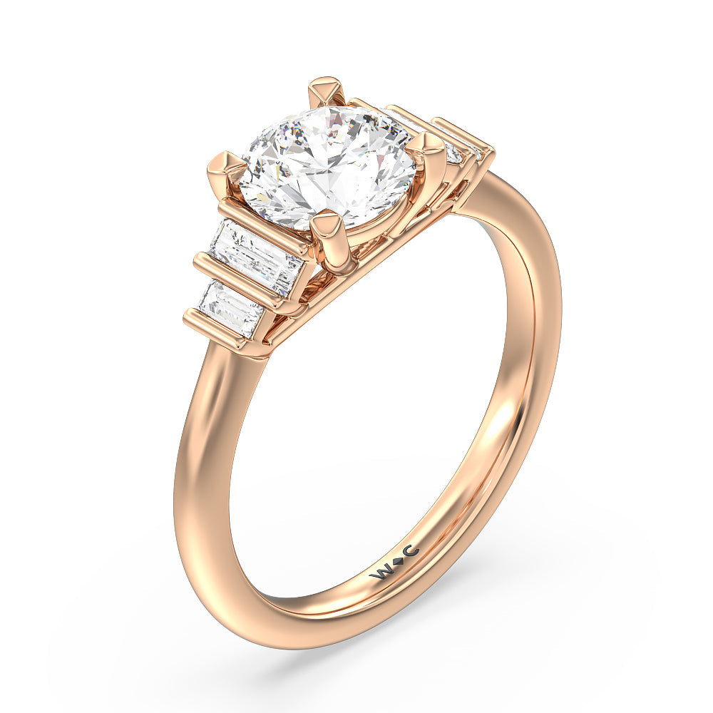 Geometric Diamond Engagement Ring with Round Cut Diamond in 14KT Rose Gold view 3
