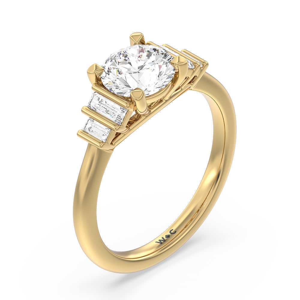 Geometric Diamond Engagement Ring with Round Cut Diamond in 14KT Yellow Gold view 3
