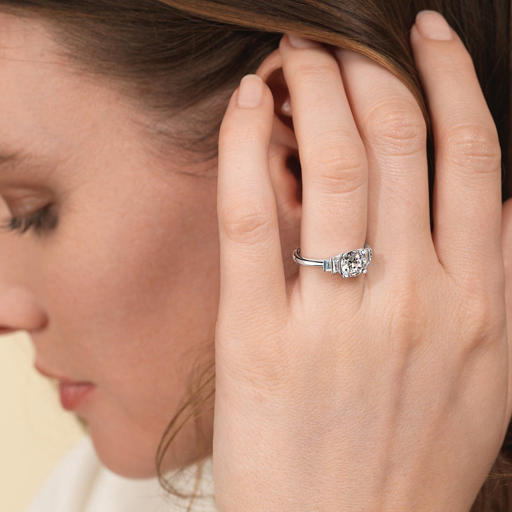 Model Wearing Geometric Diamond Engagement Ring view