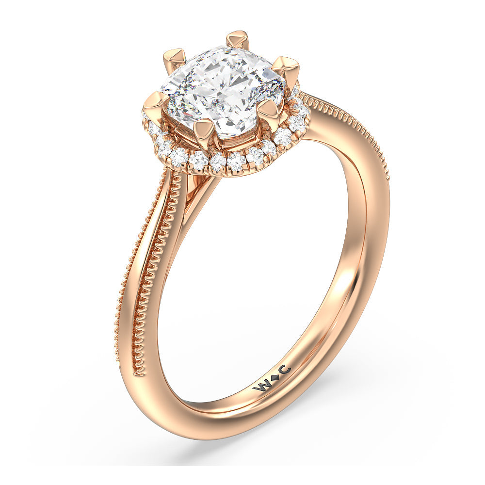 Cushion Cut Floral Halo Cathedral Engagement Ring with Lab Grown Diamond in 14KT Rose Gold view 3
