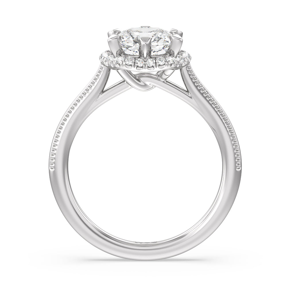 Cushion Cut Floral Halo Cathedral Engagement Ring with Lab Grown Diamond in 14KT Platinum view 2
