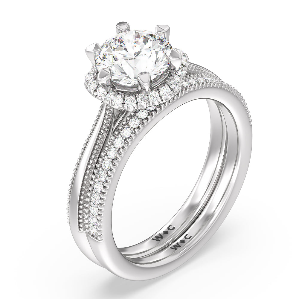 Emerald Cut Floral Halo Cathedral Engagement Ring with Lab Grown Diamond in 14KT Platinum view 4
