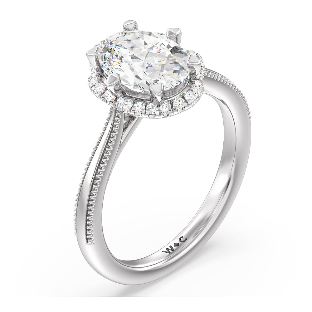 Oval Cut Floral Halo Cathedral Engagement Ring with Lab Grown Diamond in 14KT Platinum view 3
