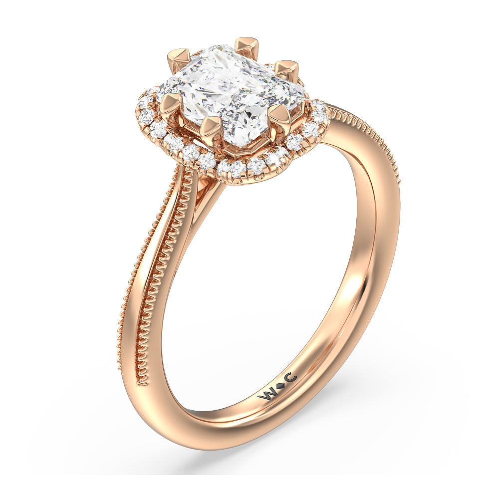 Radiant Cut Floral Halo Cathedral Engagement Ring with Lab Grown Diamond in 14KT Rose Gold view 3
