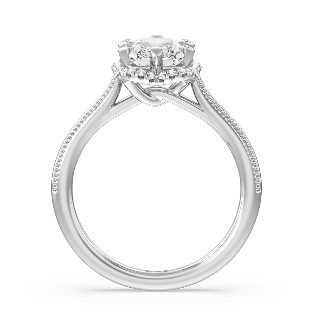 Radiant Cut Floral Halo Cathedral Engagement Ring with Lab Grown Diamond in 14KT Platinum view 2
