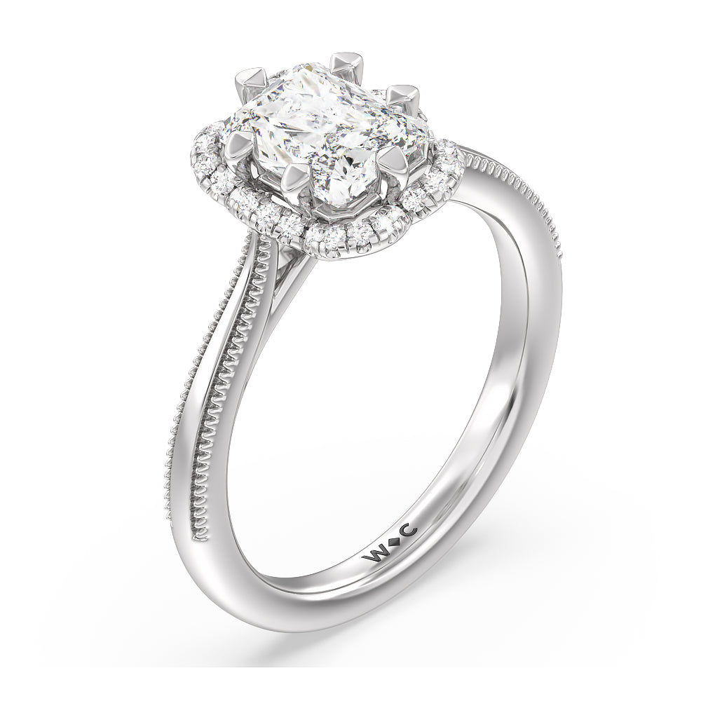 Radiant Cut Floral Halo Cathedral Engagement Ring with Lab Grown Diamond in 14KT Platinum view 3
