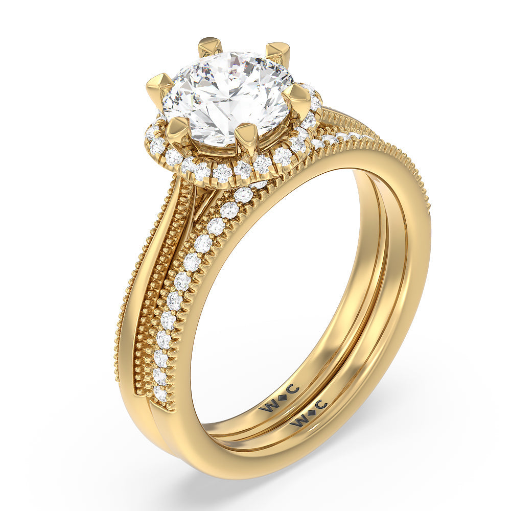 Radiant Cut Floral Halo Cathedral Engagement Ring with Lab Grown Diamond in 14KT Yellow Gold view 4
