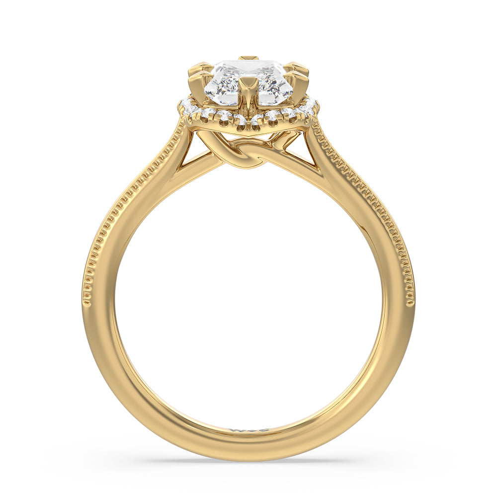 Radiant Cut Floral Halo Cathedral Engagement Ring with Lab Grown Diamond in 14KT Yellow Gold view 2
