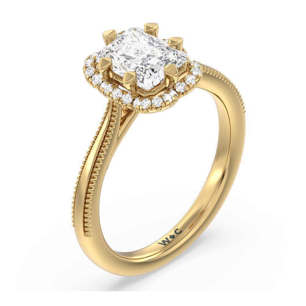 Radiant Cut Floral Halo Cathedral Engagement Ring with Lab Grown Diamond in 14KT Yellow Gold view 3
