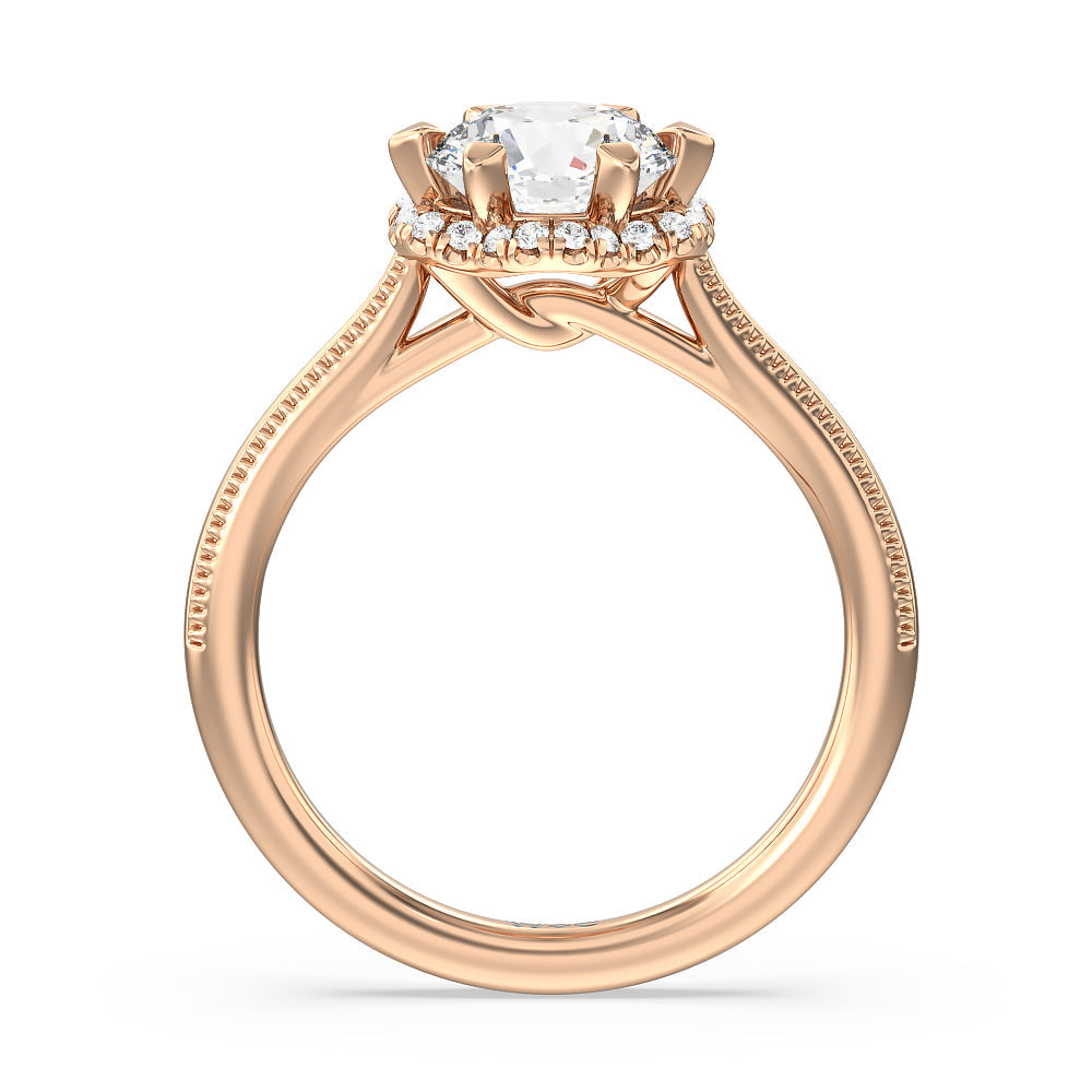 Round Cut Floral Halo Cathedral Engagement Ring with Lab Grown Diamond in 14KT Rose Gold view 2
