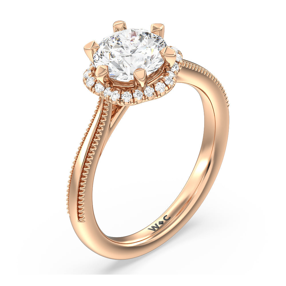 Round Cut Floral Halo Cathedral Engagement Ring with Lab Grown Diamond in 14KT Rose Gold view 3
