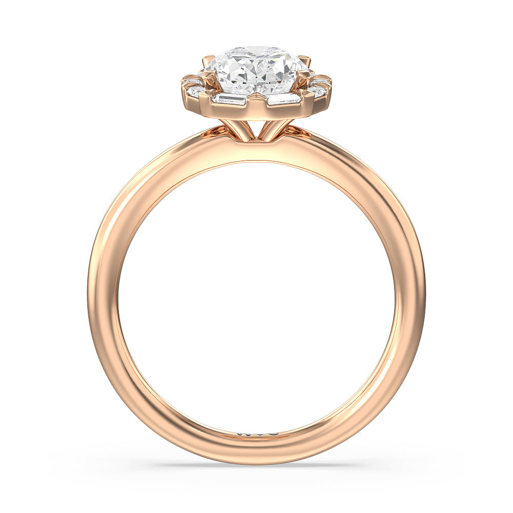 Vintage Baguette Halo Engagement Ring with Oval Cut Diamond in 14KT Rose Gold view 2
