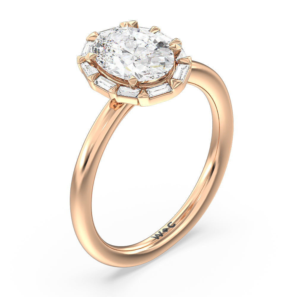 Vintage Baguette Halo Engagement Ring with Oval Cut Diamond in 14KT Rose Gold view 3
