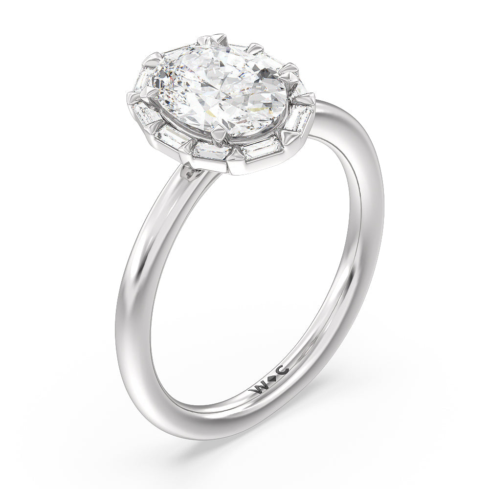 Vintage Baguette Halo Engagement Ring with Oval Cut Diamond in 14KT Platinum view 3
