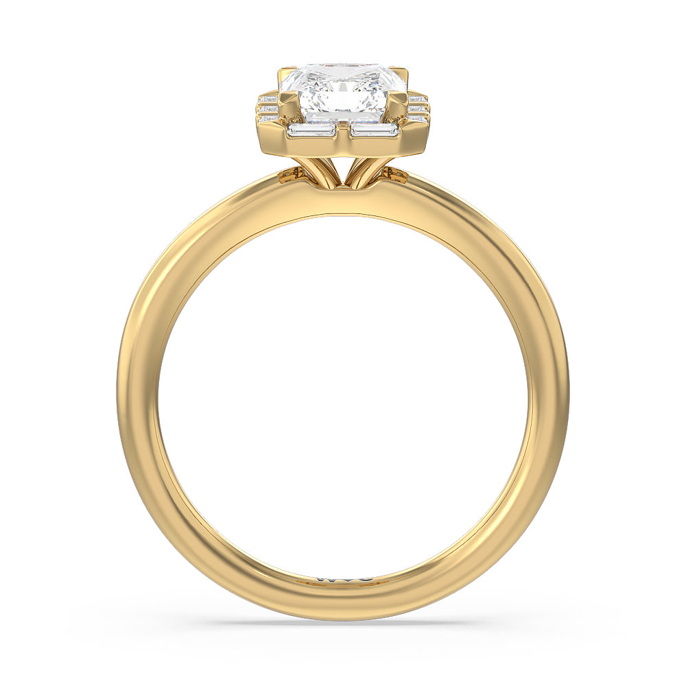 Vintage Baguette Halo Engagement Ring with Radiant Cut Diamond in 14KT Yellow Gold view 2
