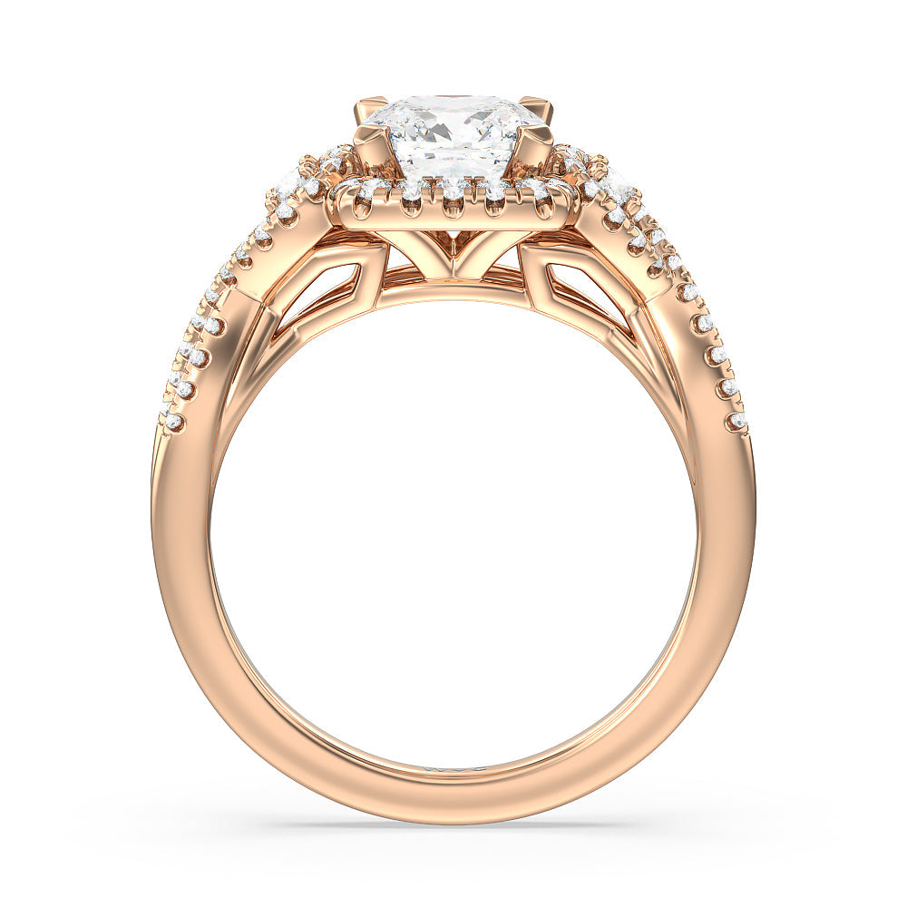 Elegant Halo Side Stone Accent Engagement Ring with Cushion Cut Diamond in 14KT Rose Gold view 2
