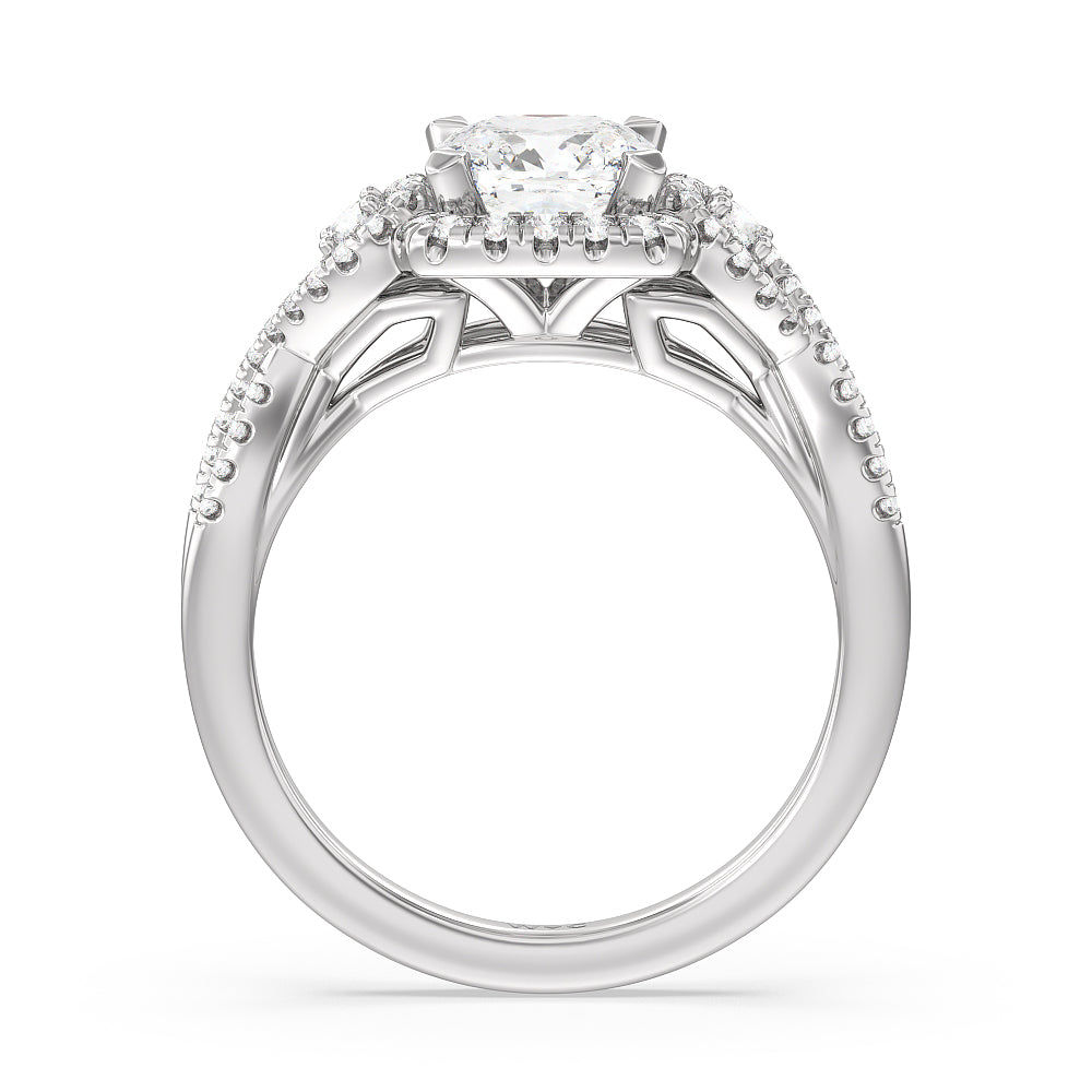 Elegant Halo Side Stone Accent Engagement Ring with Cushion Cut Diamond in 14KT Platinum view 2
