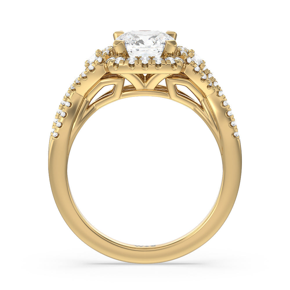 Elegant Halo Side Stone Accent Engagement Ring with Cushion Cut Diamond in 14KT Yellow Gold view 2
